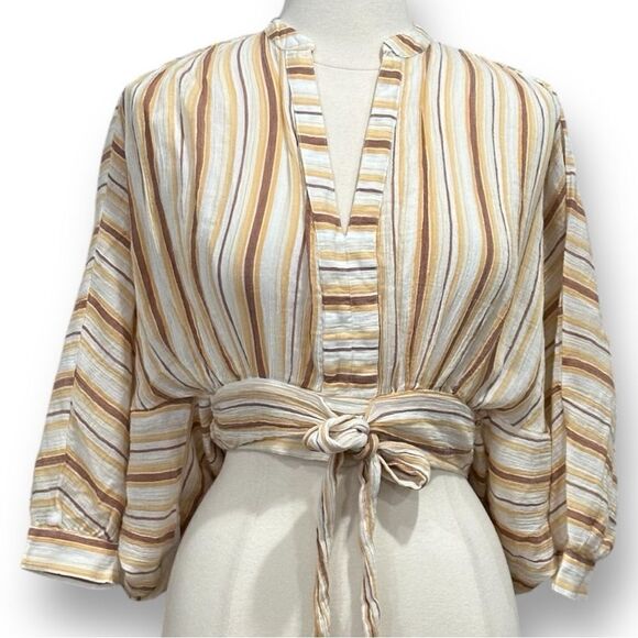 By ANTHROPOLOGIE Women’s Tie-Front Boho Blouse in the Size XXSP in Striped Print - Picture 12 of 15